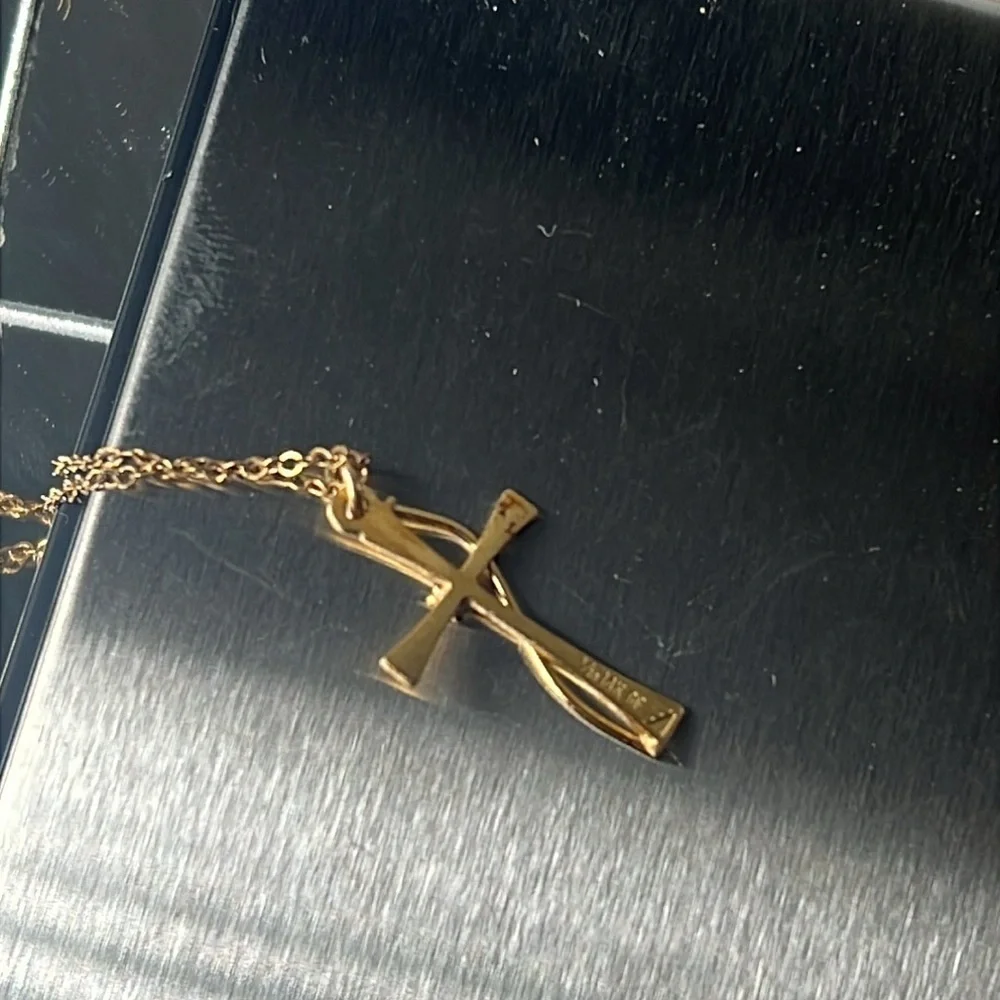 14K gf Vintage Cross with Small Diamond 9” drop Chain Necklace